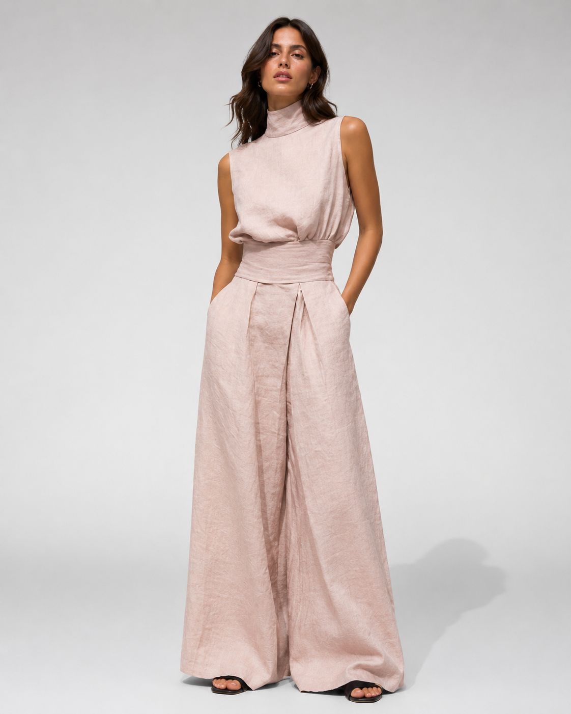 Ensemble Pantalon Large – Mélange Coton et Lin, Coupe Décontractée, Pour le Quotidien
