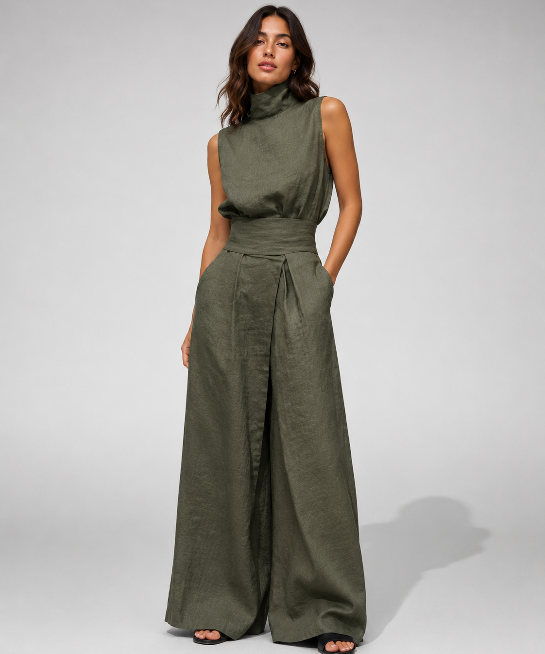Ensemble Pantalon Large – Mélange Coton et Lin, Coupe Décontractée, Pour le Quotidien