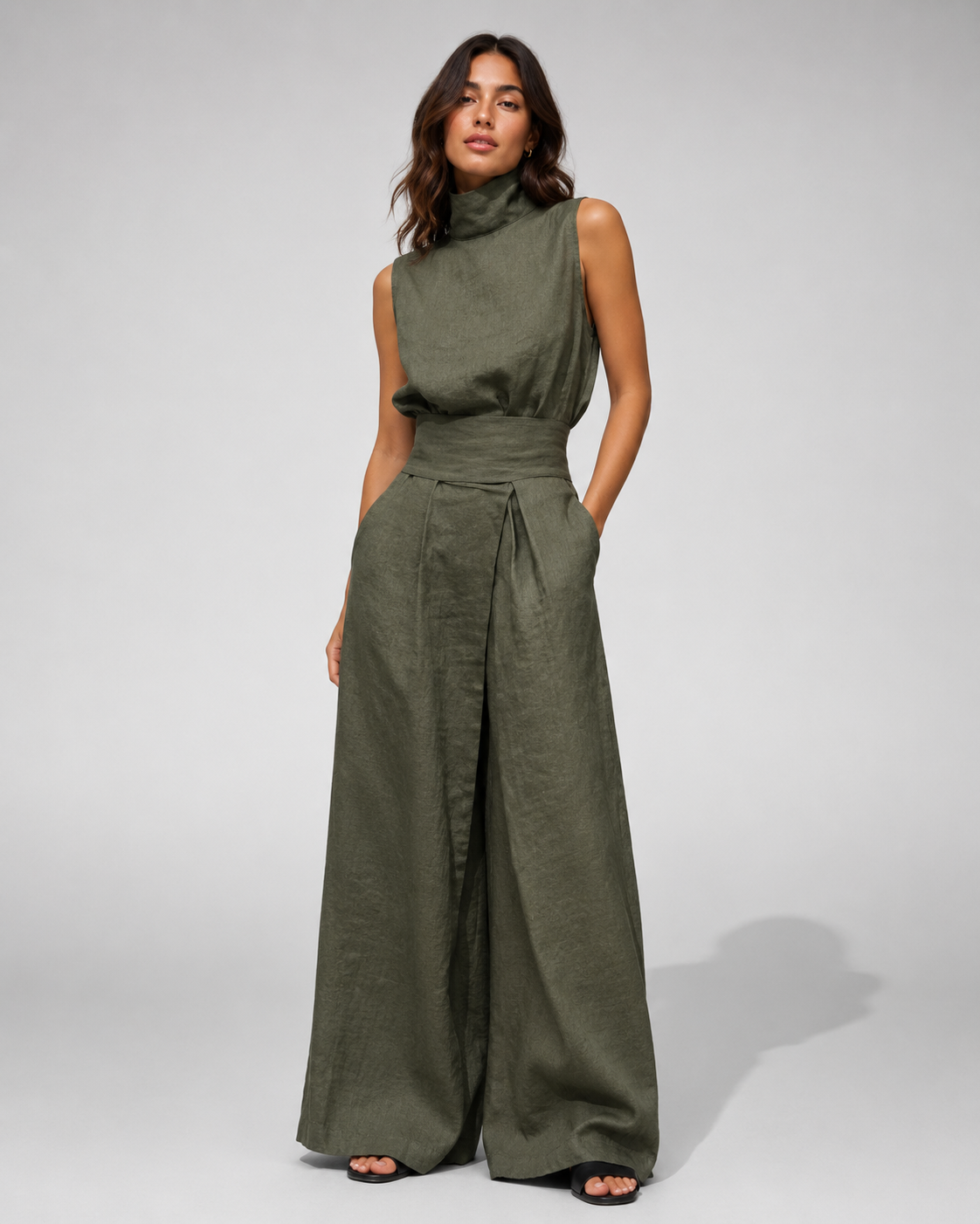 Ensemble Pantalon Large – Mélange Coton et Lin, Coupe Décontractée, Pour le Quotidien