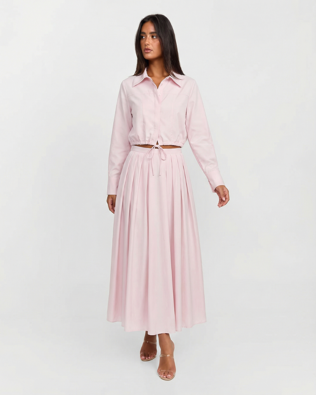 Ensemble Jupe Plissée & Blouse Ajustable - Élégant Look Moderne Img 1