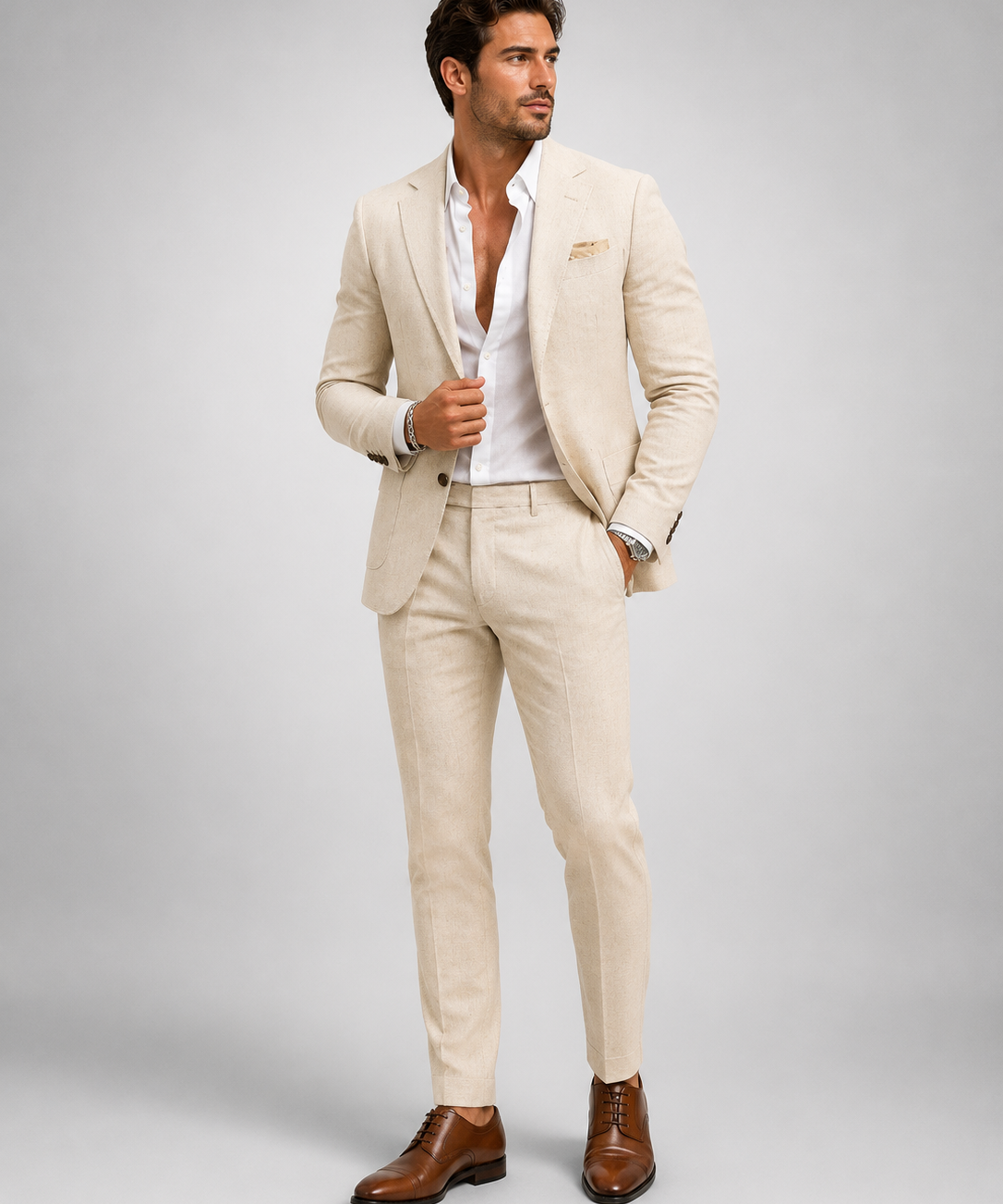 Ensemble en Lin pour Homme – Blazer Slim Fit, Coupe Élancée, Pour Mariage et Cérémonie