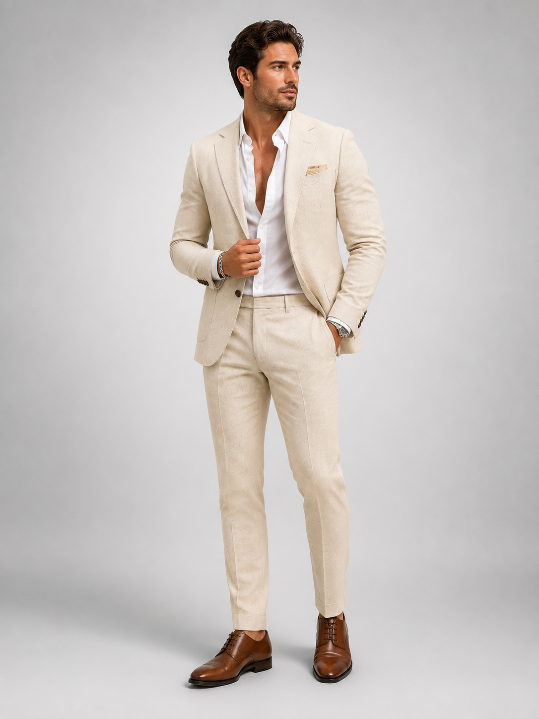 Ensemble en Lin pour Homme – Blazer Slim Fit, Coupe Élancée, Pour Mariage et Cérémonie