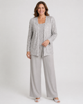 Ensemble trois pièces à paillettes – pantalon jambes larges veste texturée pour cérémonie