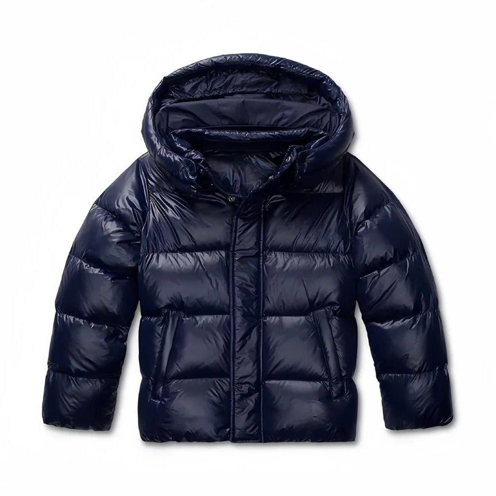 Doudoune d'hiver à capuche avec finition brillante