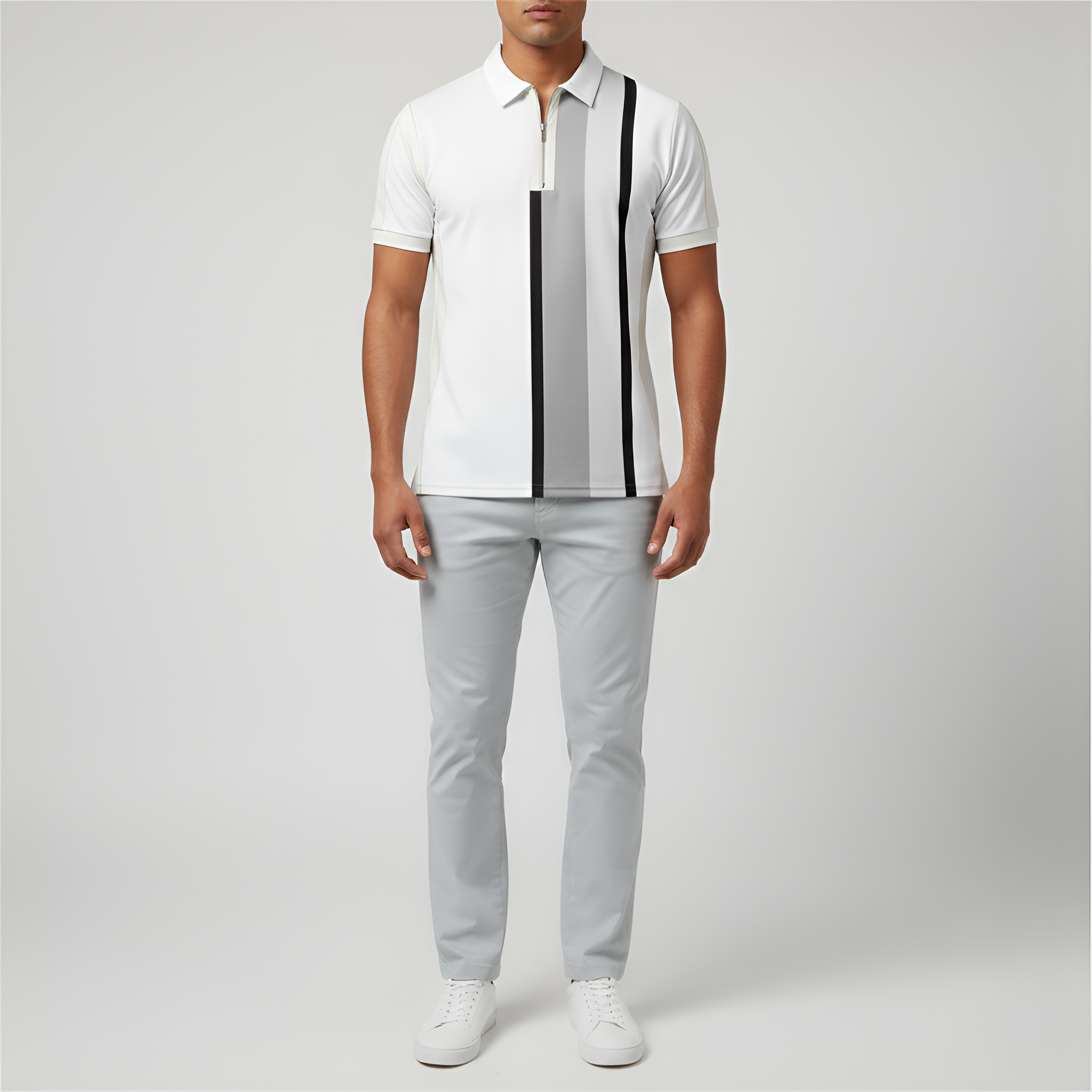 Polo homme slim à zip au design rayé moderne