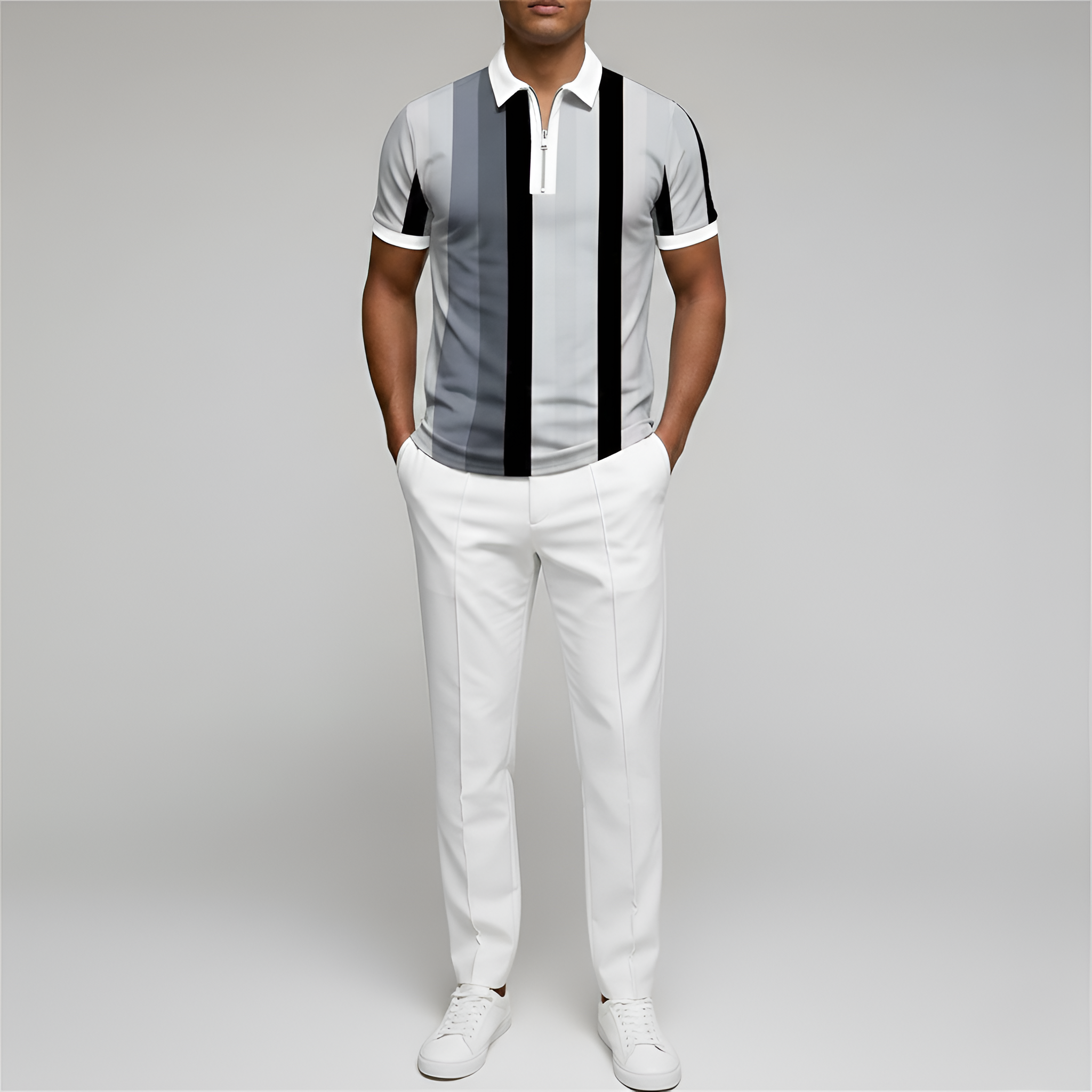 Polo homme slim à zip au design rayé moderne