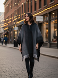 Poncho Alpaga à Capuche & Noir Gris Chic