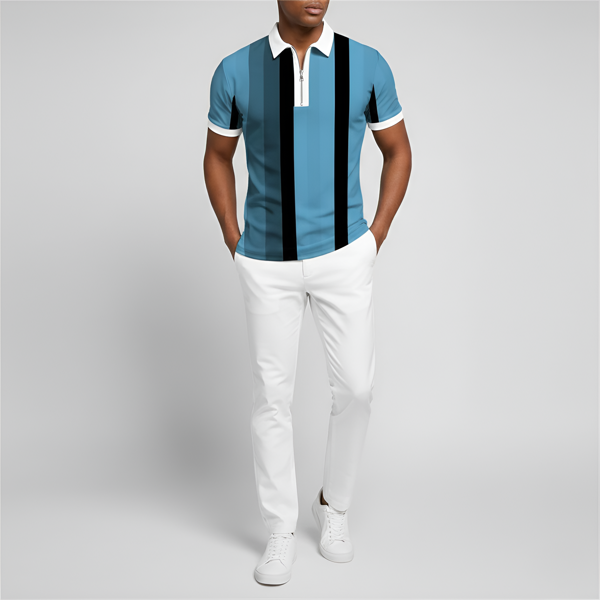 Polo homme slim à zip au design rayé moderne