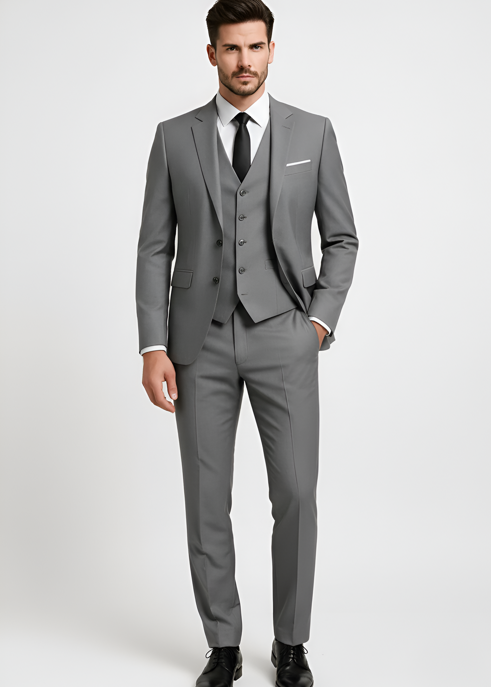 Costume homme classique en mélange de laine avec gilet intégré