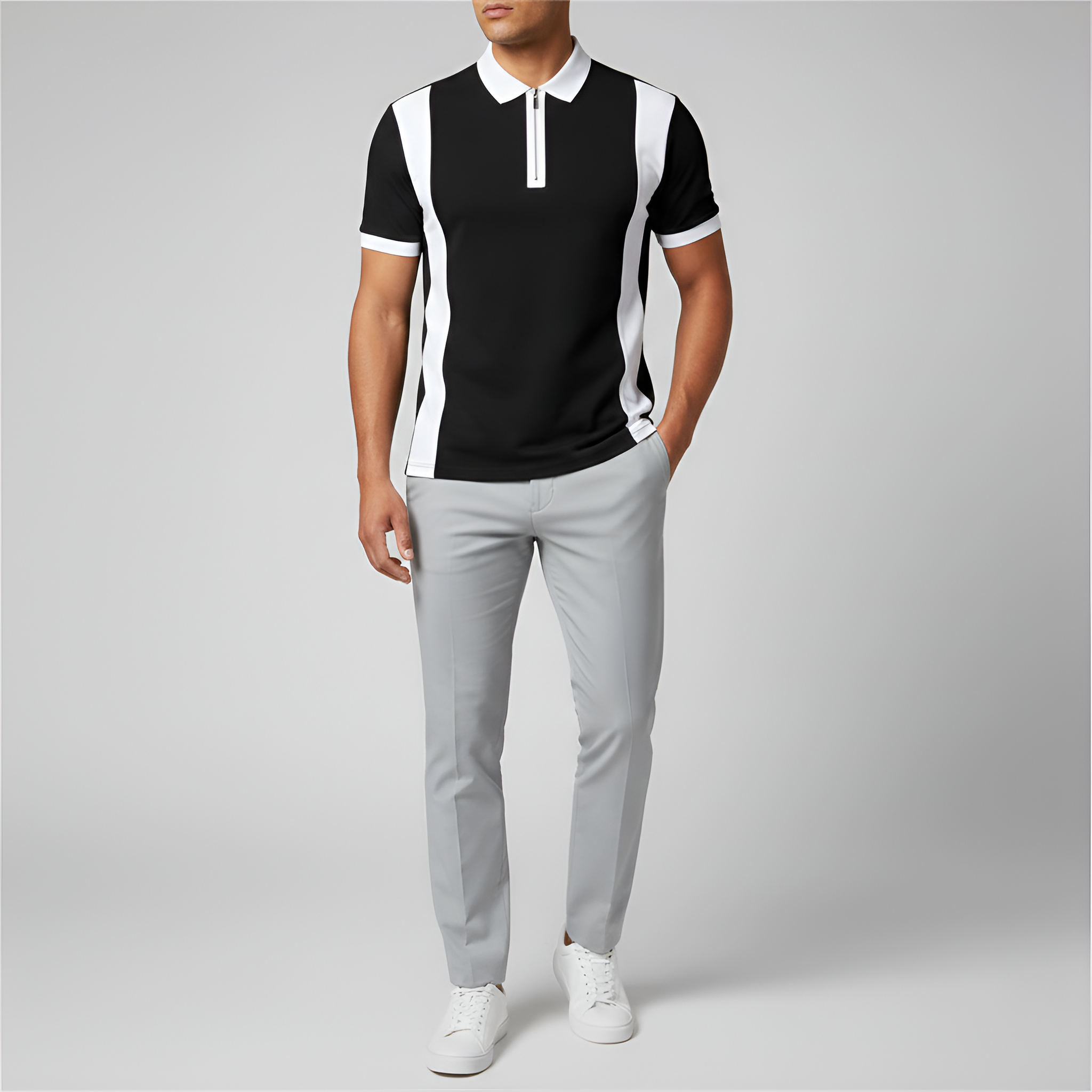 Polo homme slim à zip au design rayé moderne