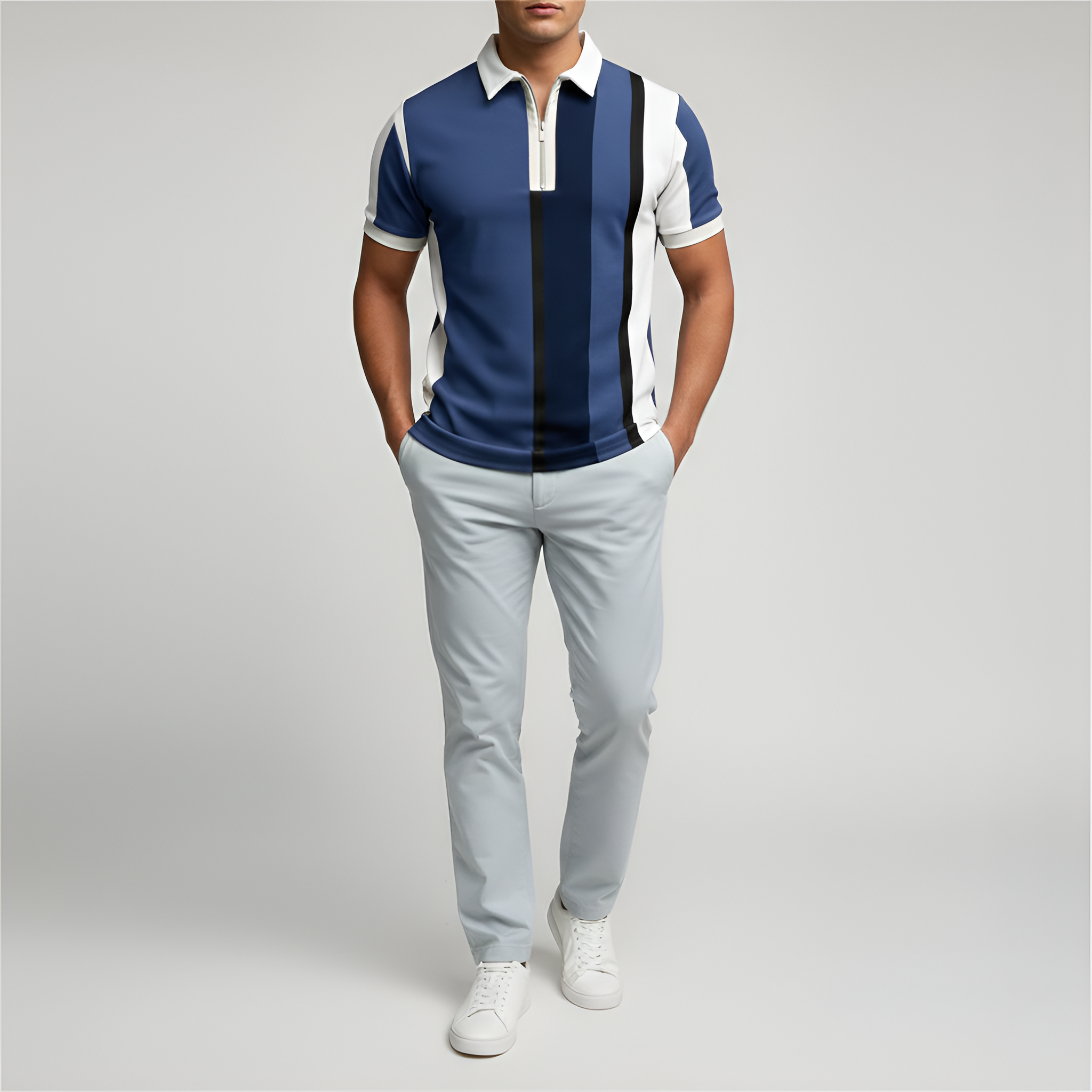 Polo homme slim à zip au design rayé moderne