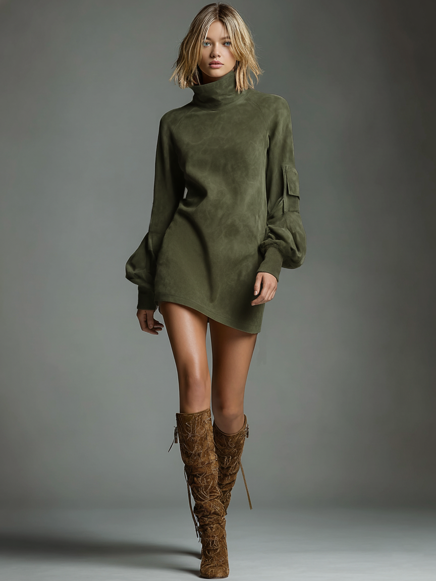 Robe Mini Vintage en Suède Femme