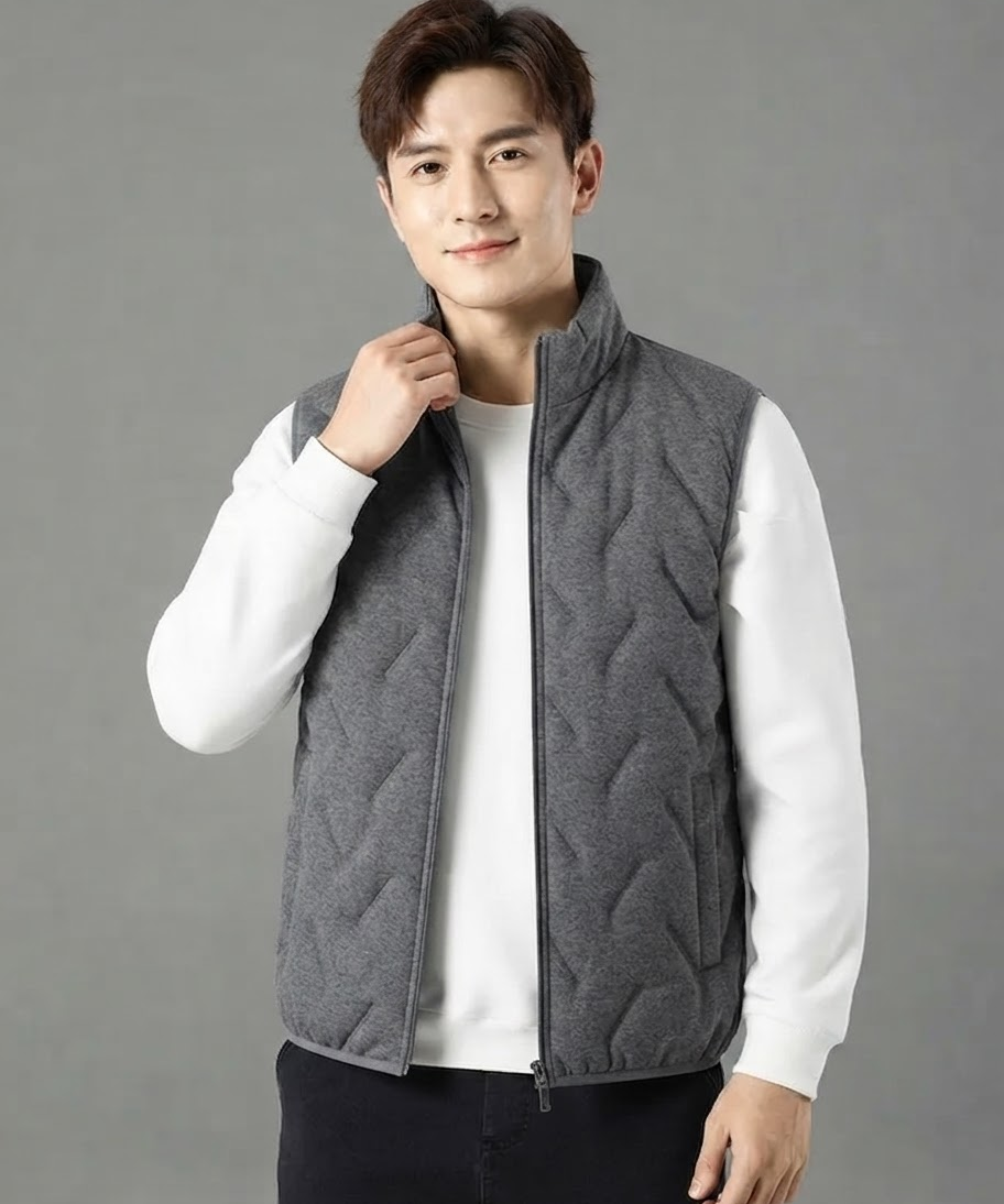 Gilet sans manches homme – Polyester thermique, coupe droite, usage extérieur