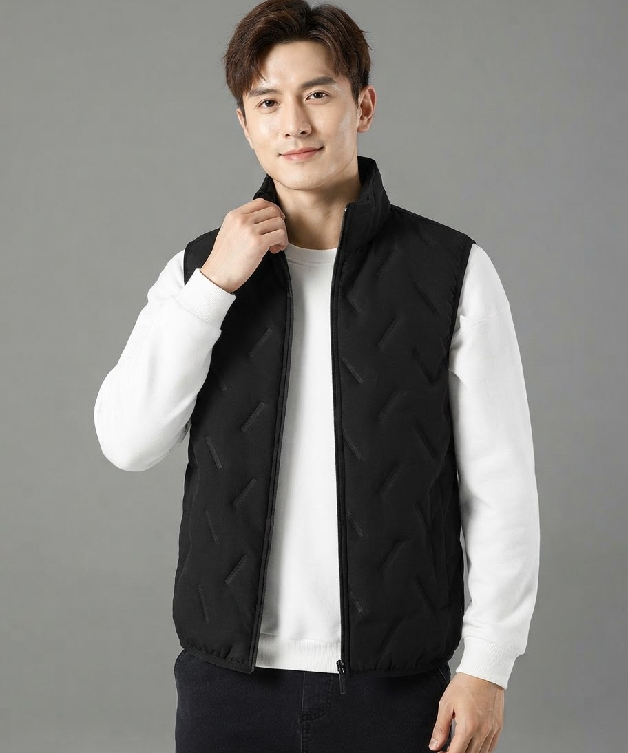 Gilet sans manches homme – Polyester thermique, coupe droite, usage extérieur
