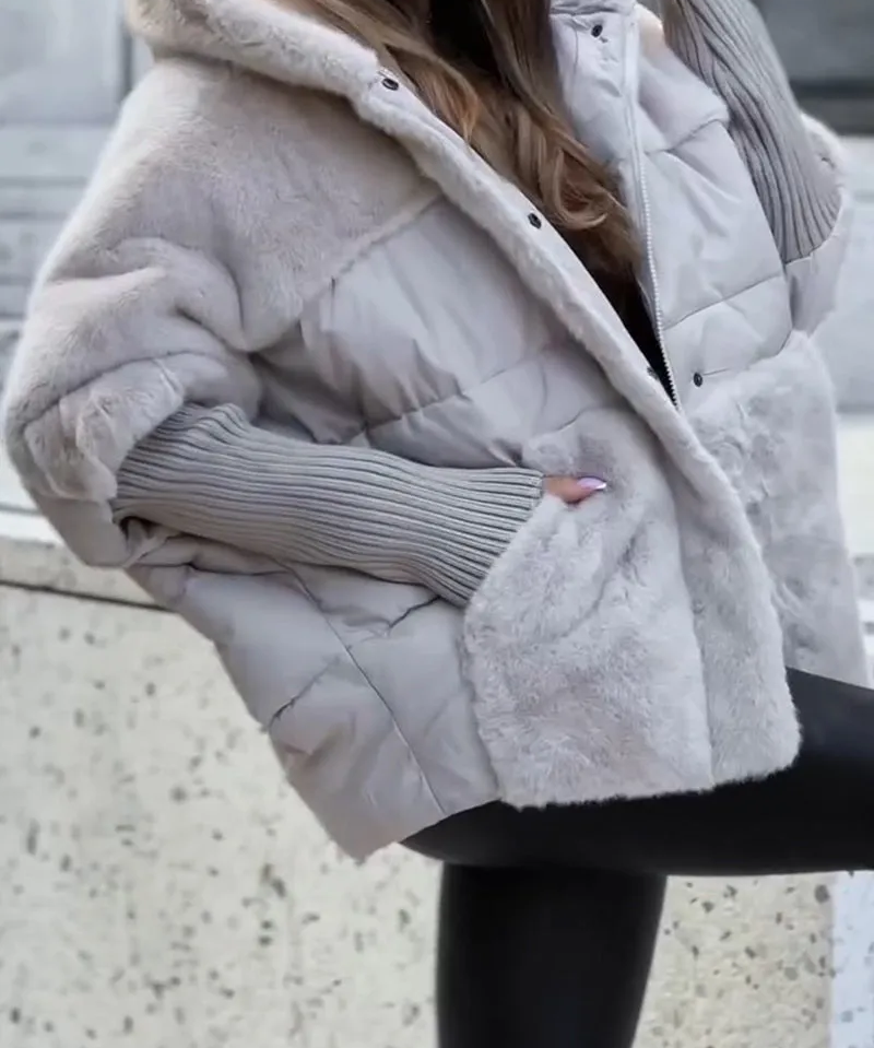 Manteau d’Hiver Matelassé Élégant avec Capuche pour Femme