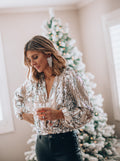 Blouse Pailletée Col V - Coupe Fluide Chic et Élégante