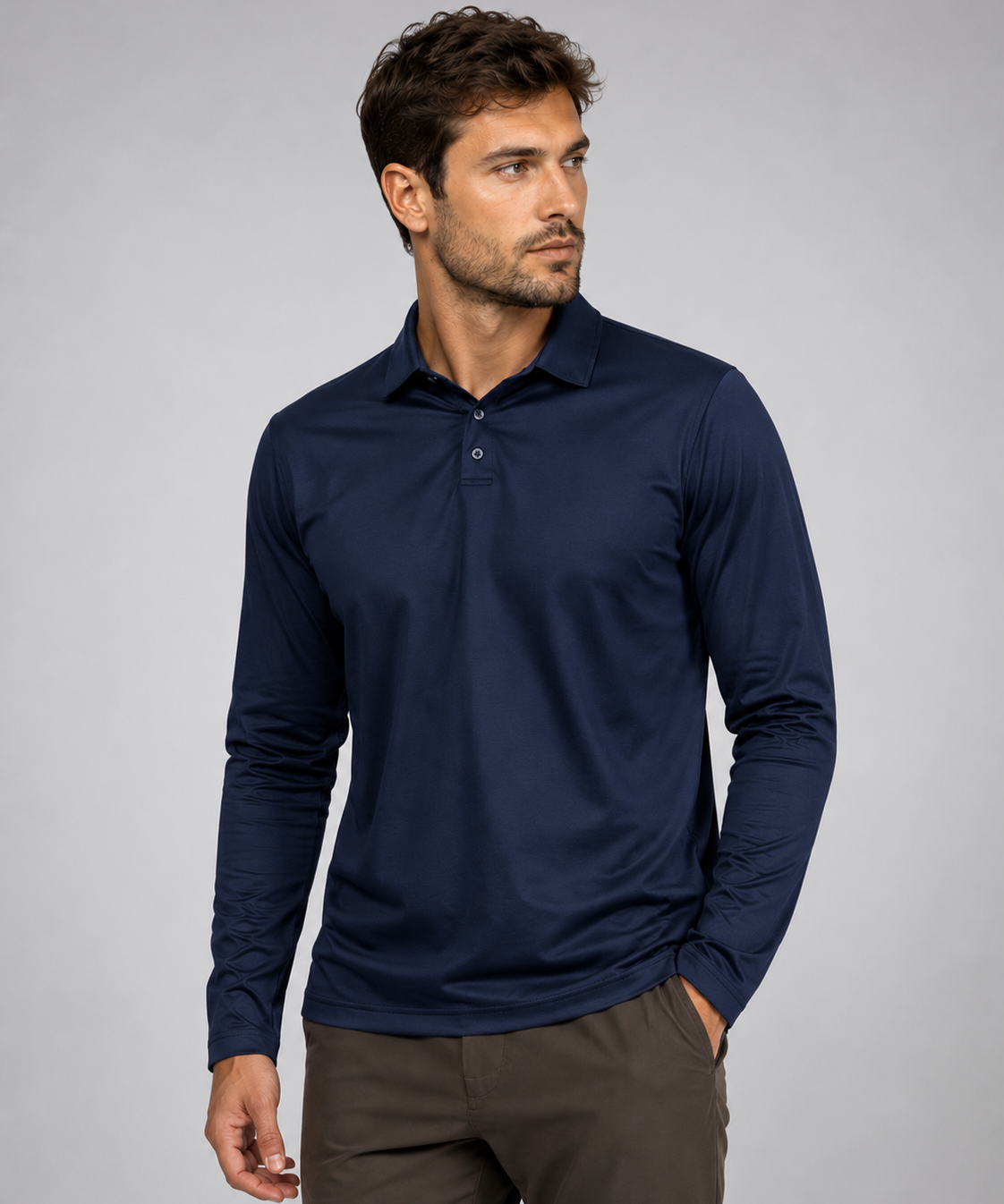Polo – Texture en maille, manches longues, pour le quotidien et le travail