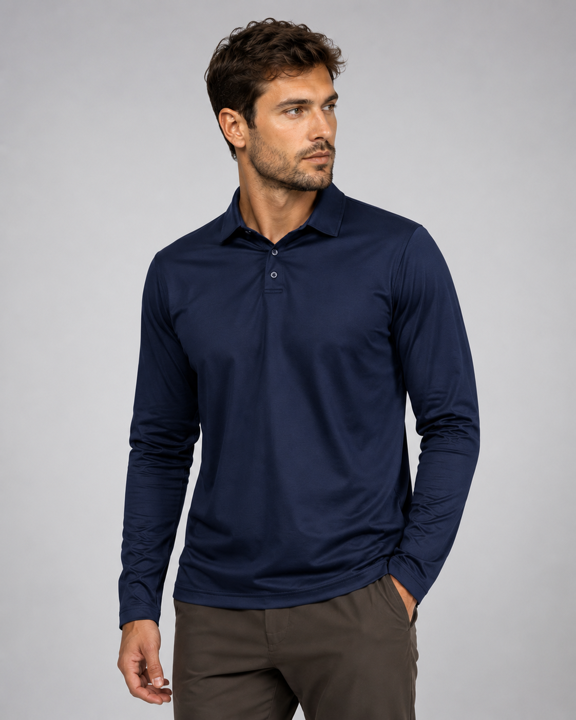 Polo – Texture en maille, manches longues, pour le quotidien et le travail
