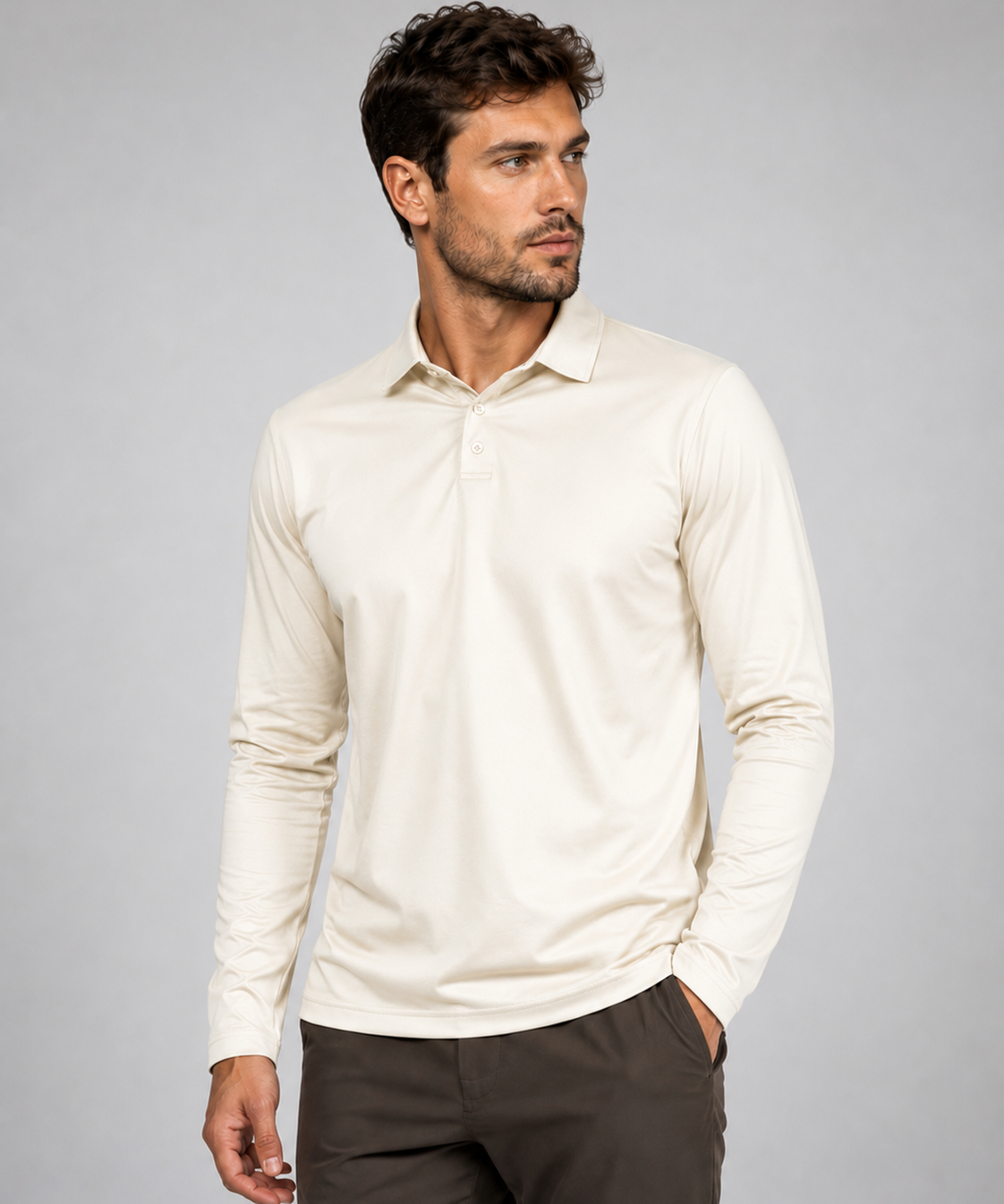 Polo – Texture en maille, manches longues, pour le quotidien et le travail