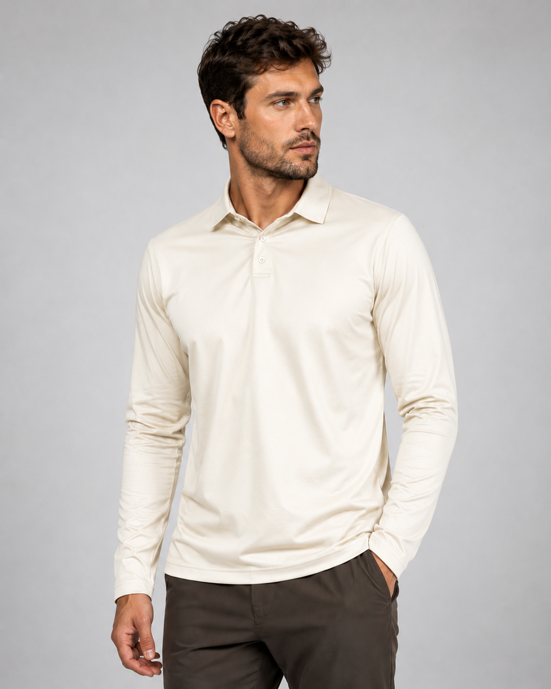 Polo – Texture en maille, manches longues, pour le quotidien et le travail