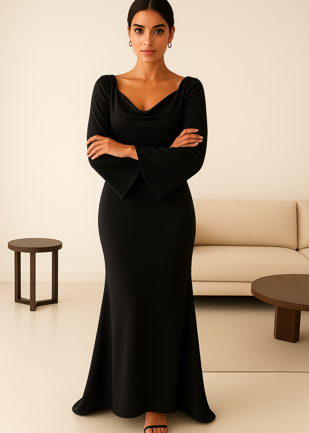 Robe Maxi à Manches Longues Élégante