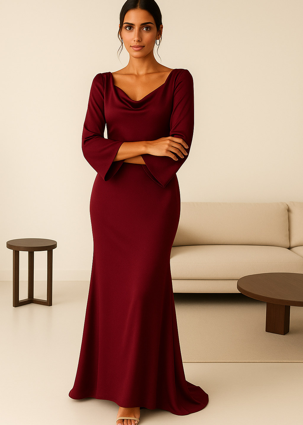 Robe Maxi à Manches Longues Élégante