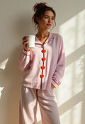 Ensemble de Pyjama Femme Deux Pièces Confortable à Motif Cœurs et Boutons