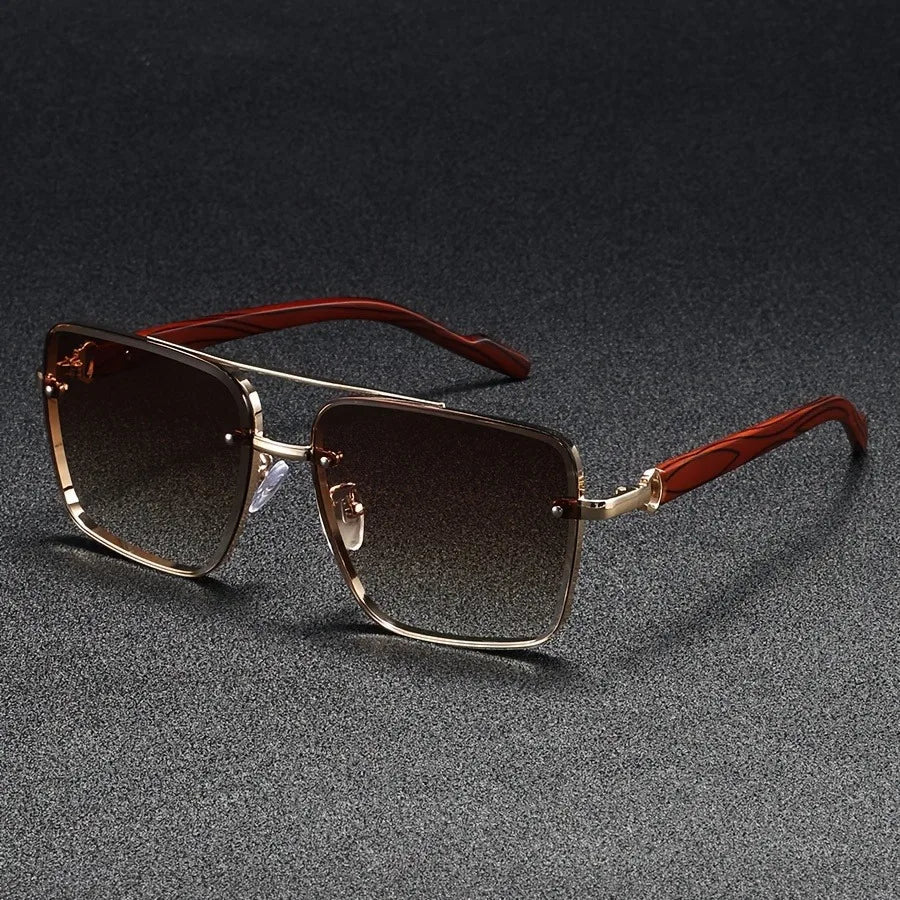 Lunettes de Soleil Carrées Sans Monture – Double Pont Métal Usage Quotidien