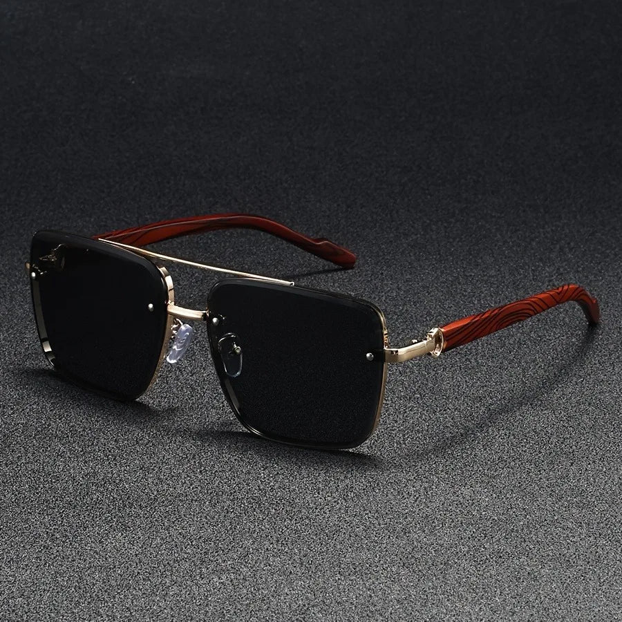 Lunettes de Soleil Carrées Sans Monture – Double Pont Métal Usage Quotidien
