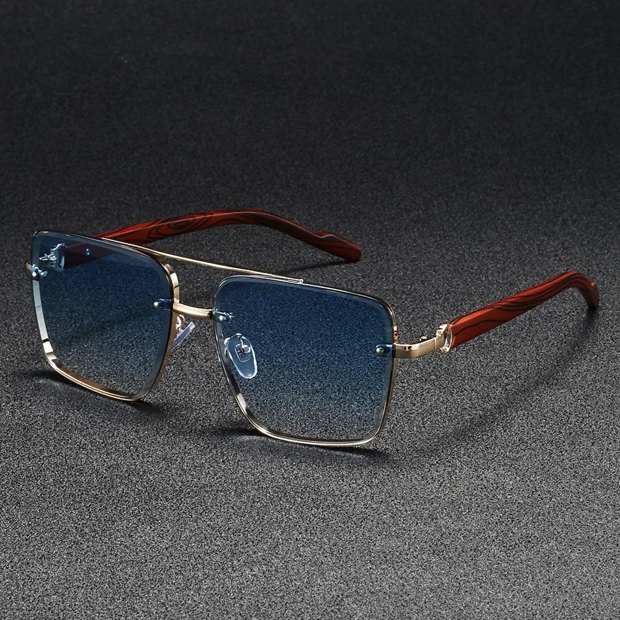 Lunettes de Soleil Carrées Sans Monture – Double Pont Métal Usage Quotidien