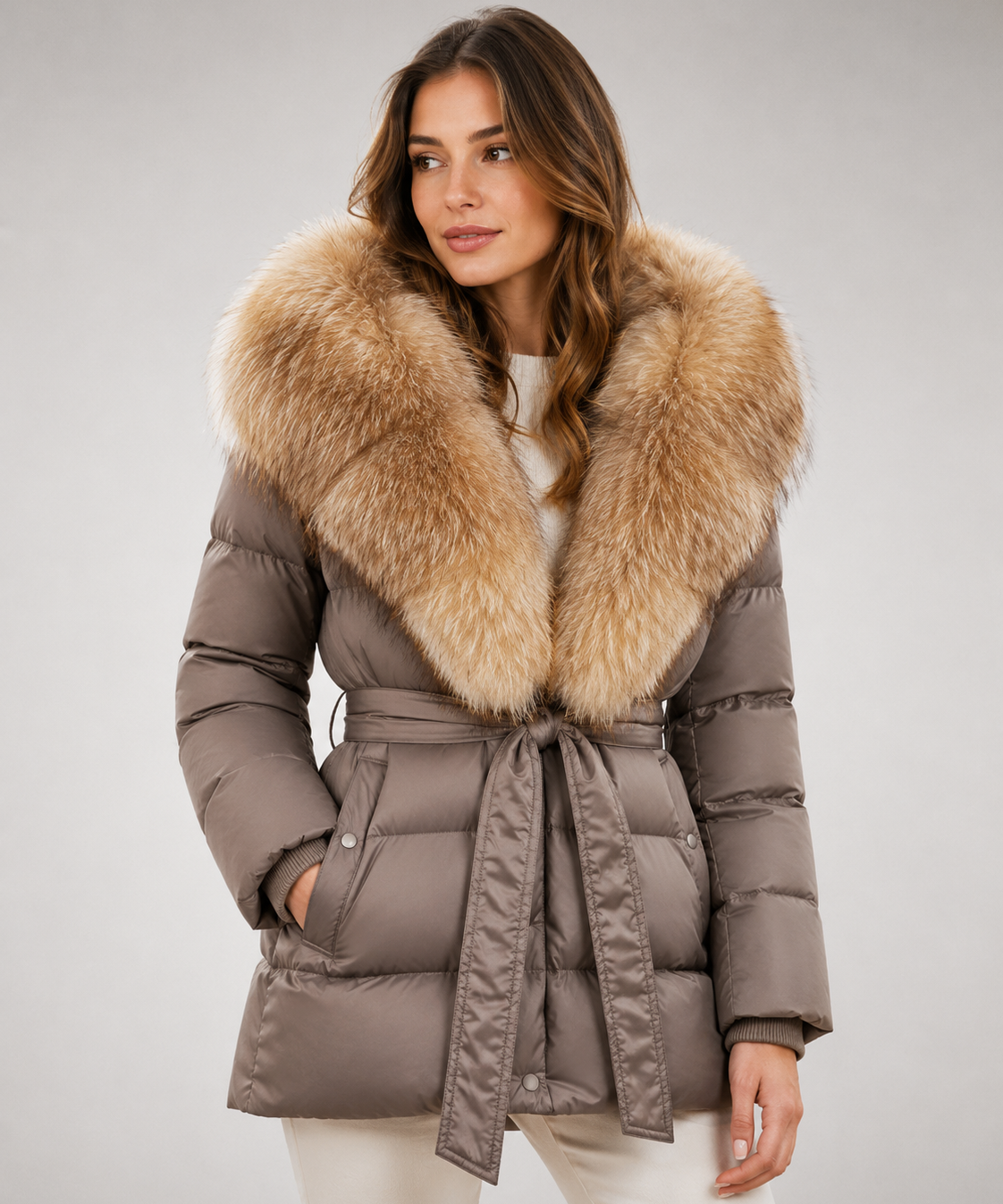 Manteau Femme – Duvet de Canard, Grande Capuche en Fourrure, Hiver