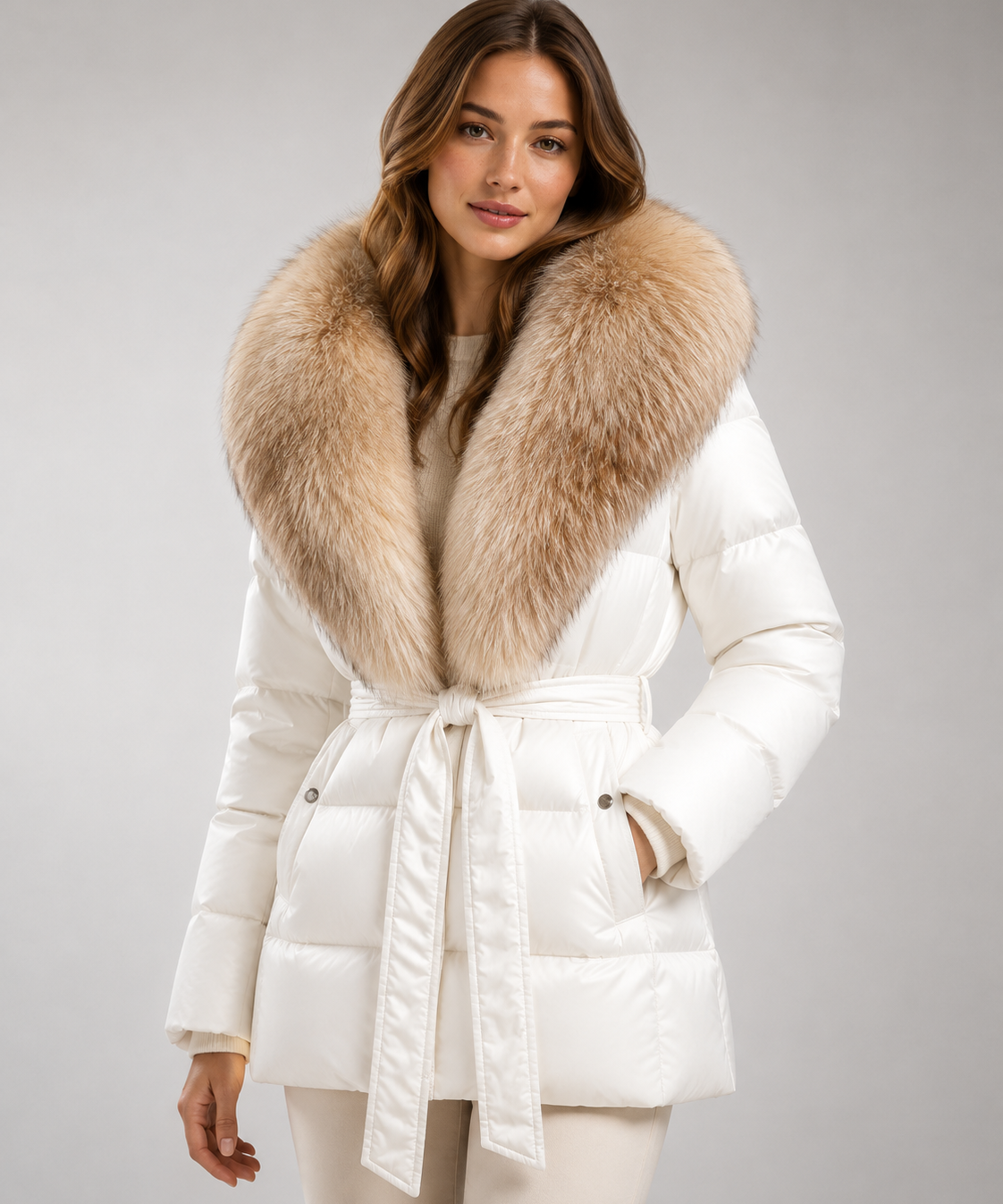 Manteau Femme – Duvet de Canard, Grande Capuche en Fourrure, Hiver