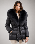 Manteau Femme – Duvet de Canard, Grande Capuche en Fourrure, Hiver