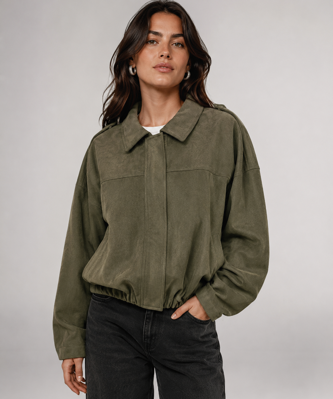 Manteau Vintage en Suédine Texturée – Manches Chauve-Souris, Col à Revers, Quotidien