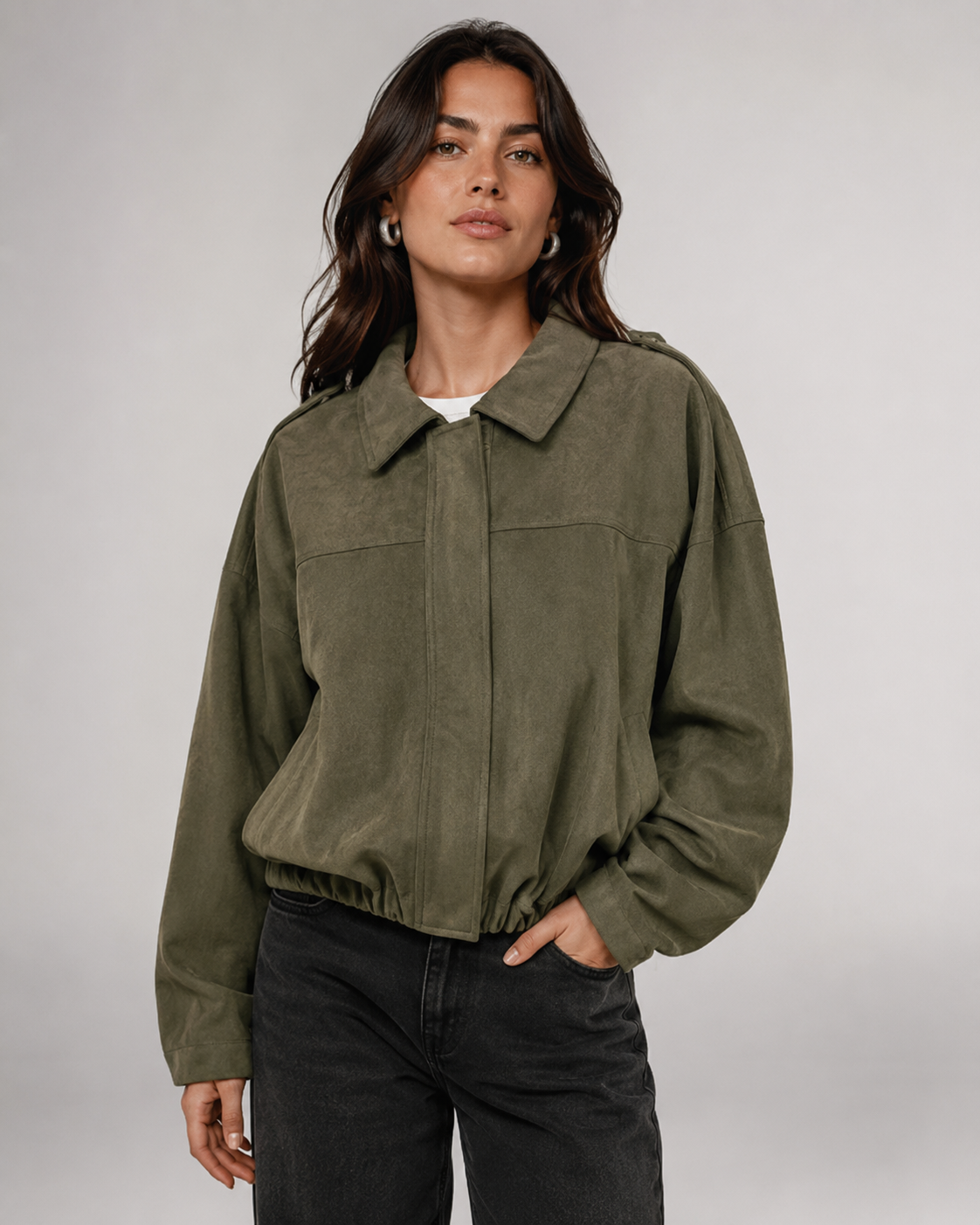 Manteau Vintage en Suédine Texturée – Manches Chauve-Souris, Col à Revers, Quotidien
