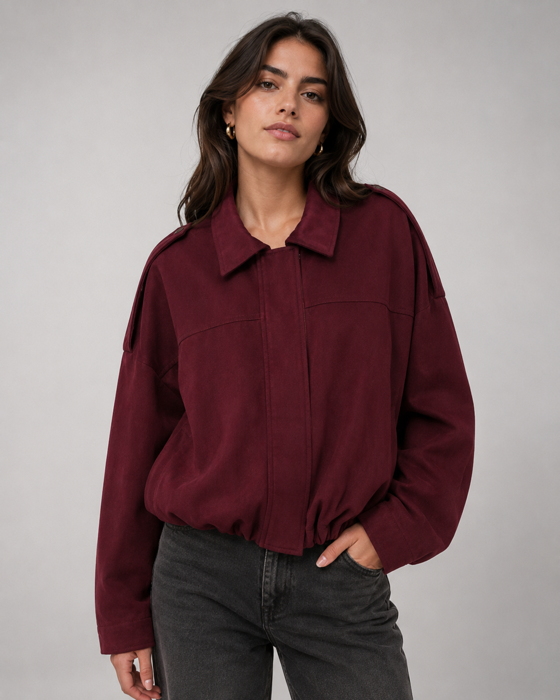 Manteau Vintage en Suédine Texturée – Manches Chauve-Souris, Col à Revers, Quotidien