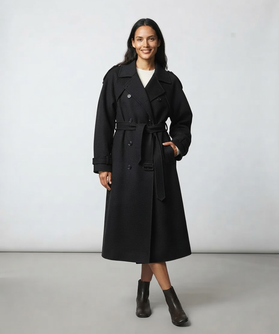 Manteau mi-long femme – Ceinture intégrée, fermeture à boutons, idéal au quotidien