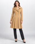Manteau femme ajusté à double boutonnage – Taille définie, ourlet évasé, mi-genou