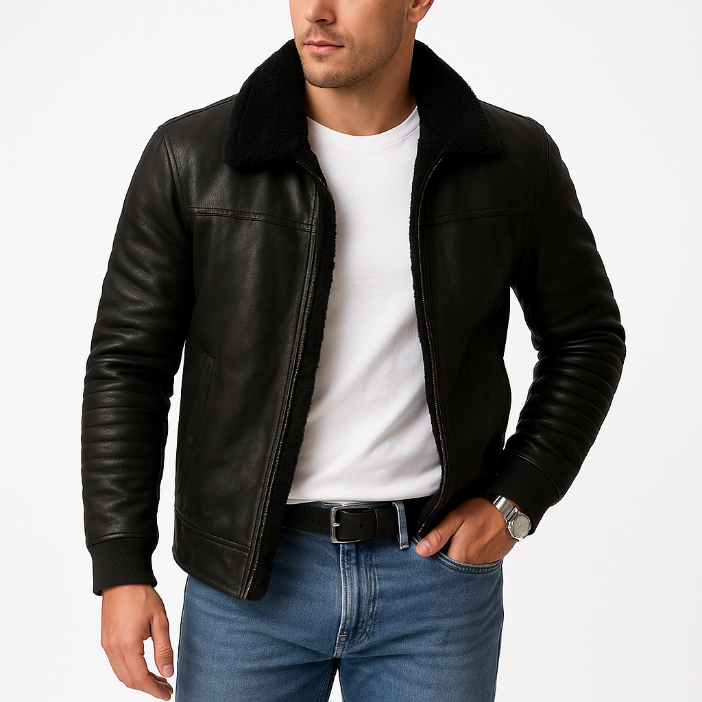 Veste d’Hiver Homme avec Col en Fourrure et Fermeture Zip