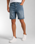 Short en denim pour hommes – Motif céleste, coupe droite cinq points, style rétro