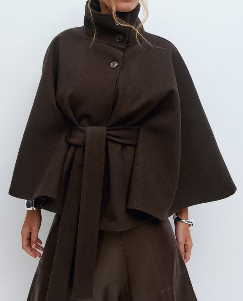 Veste croisée pour femmes avec col montant élégant et manches amples