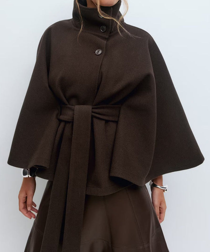 Veste croisée pour femmes avec col montant élégant et manches amples