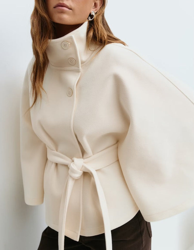 Veste croisée pour femmes avec col montant élégant et manches amples