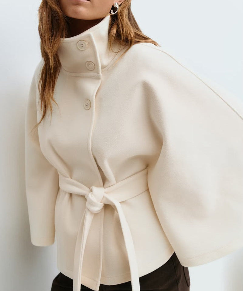Veste croisée pour femmes avec col montant élégant et manches amples