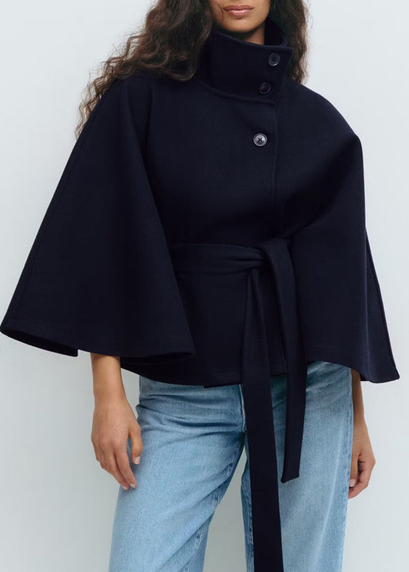 Veste croisée pour femmes avec col montant élégant et manches amples