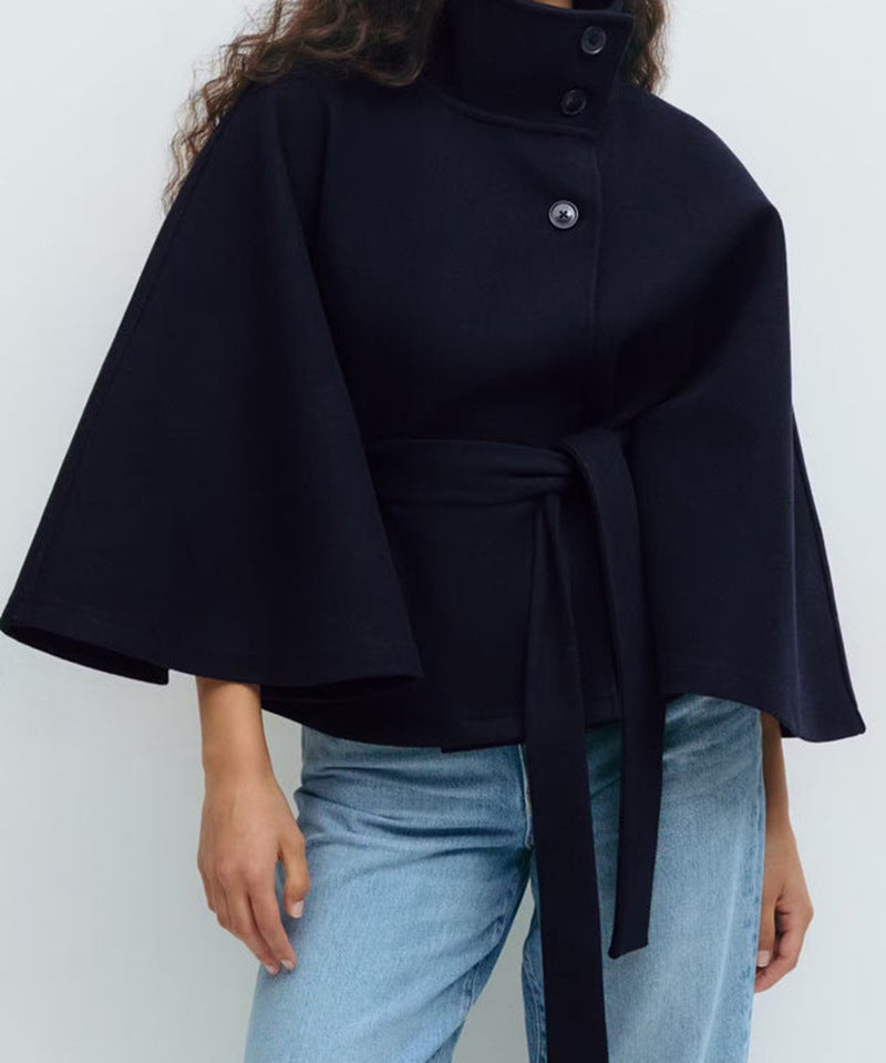 Veste croisée pour femmes avec col montant élégant et manches amples
