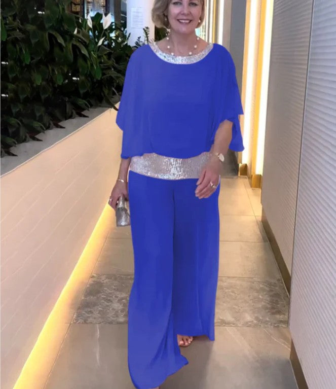 Ensemble élégant en deux pièces avec paillettes et motif coloré