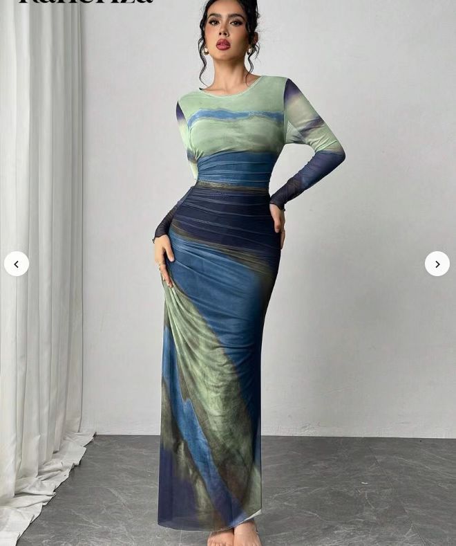 Robe maxi bodycon imprimée manches longues