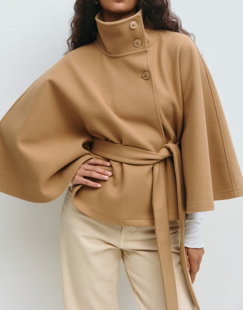 Veste croisée pour femmes avec col montant élégant et manches amples