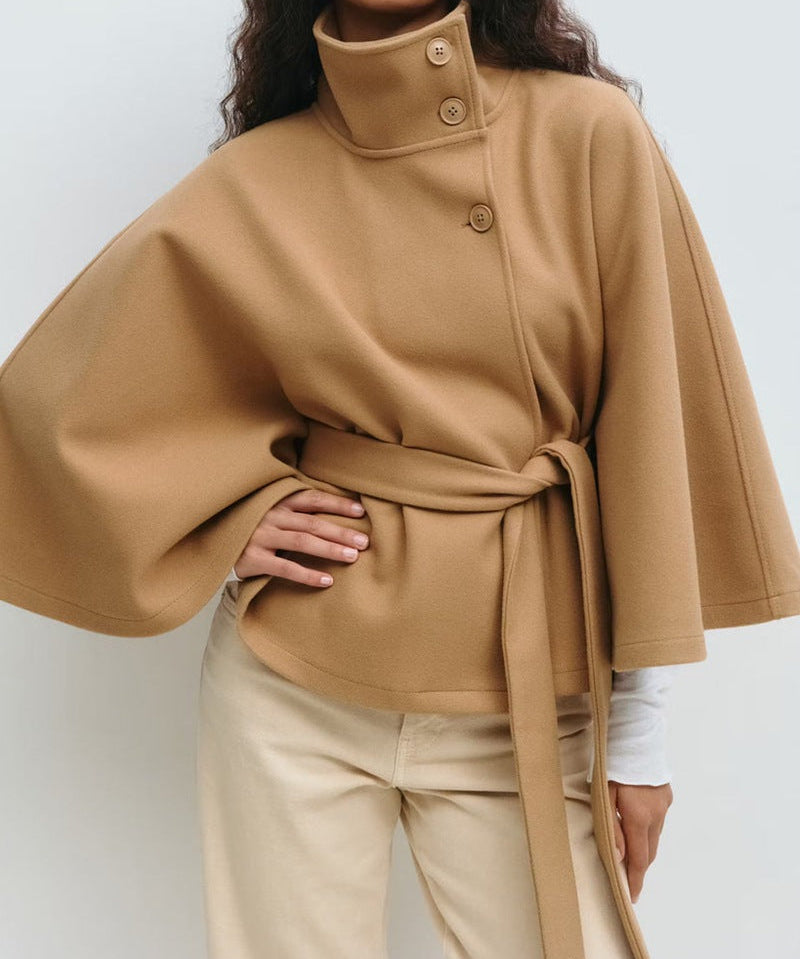 Veste croisée pour femmes avec col montant élégant et manches amples